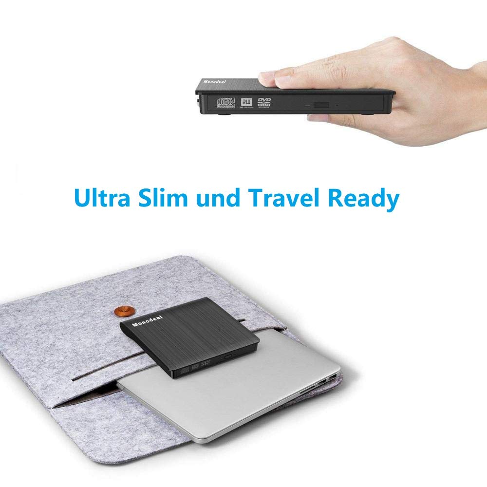 Externes CD- & DVD-Laufwerk Portable USB 3.0 DVD/CD Laufwerk für alle Laptops und Desktops Kompatibel für MacbookAir Windows XP/2003/Vista/7/8/10, Mac OS - Schwarz