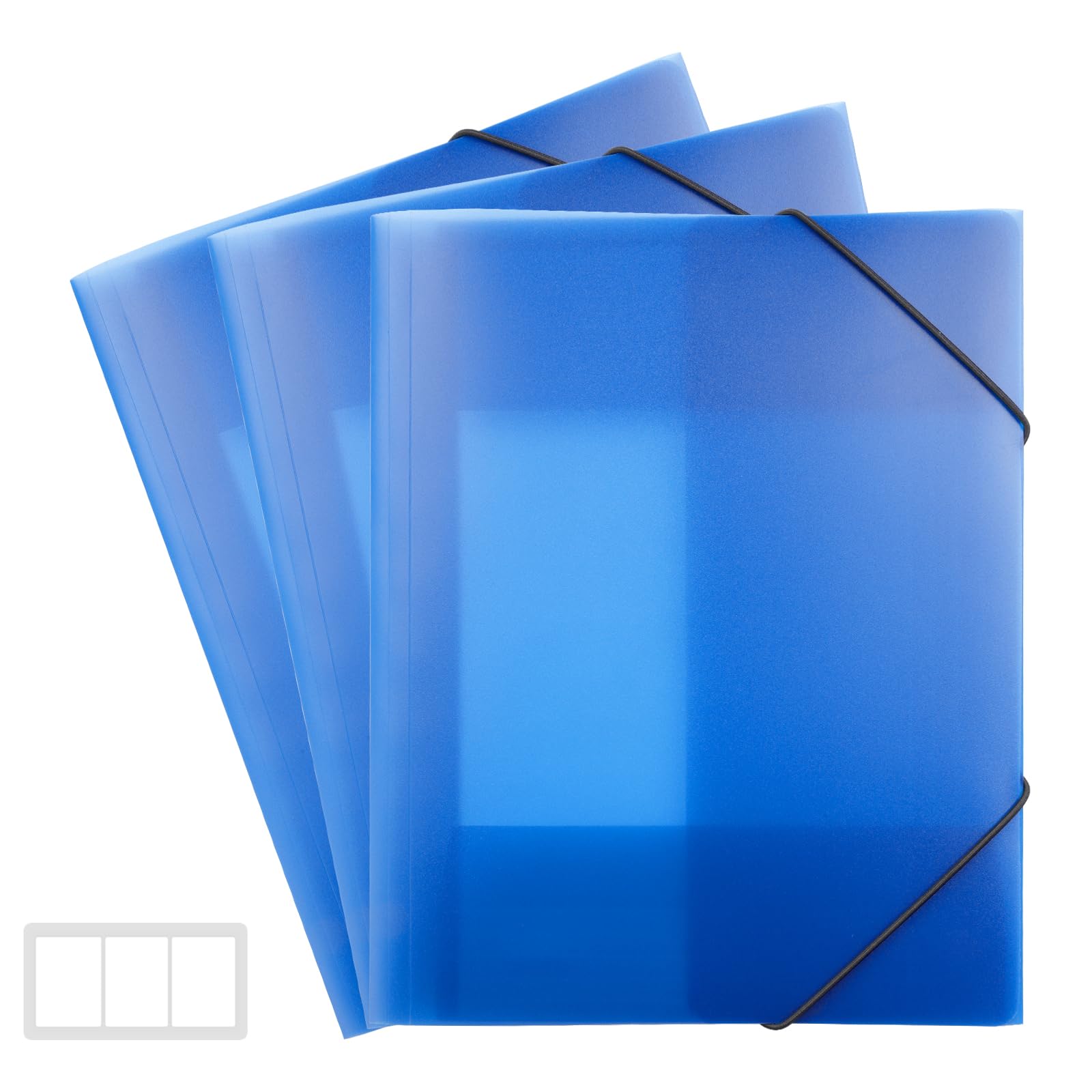 FRETONBA Plastic Folders A4 with Elastic Bands, Document Wallets Pack of 3 Pieces, File Organiser for Paperwork, Punched Pockets A4 with 3 Flaps for Files, Paper Storage, Transparent Blue