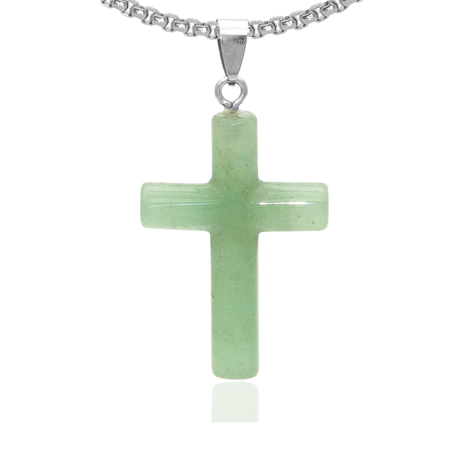 Xusamss Fashion Natural Stone Cross Pendant Necklace,24inches Box Chain, M, Stone, No Gemstone