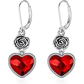 Vintage Rose Leverback Earrings 925 Sterling Silver Oxidized Retro Antique Dangle Earrings with Crystal from Austria, Valentine Wedding Jewelry Gifts for Women