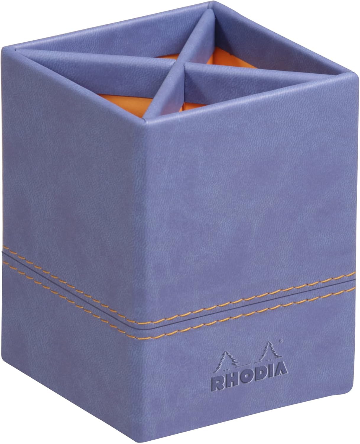 RHODIA 318818C - Saphir Pencil Holder - 8x8x11 cm - Orange Saddle Stitching - Faux Leather Exterior - Rhodiarama Home Office Collection - Office Organization & Design Storage