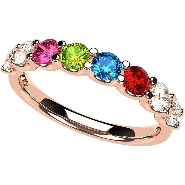 Asscher Cut Mothers Ring With 1-7 Simulated Birthstones - Sterling Silver Or 10K Gold, Personalized Gift - View #8