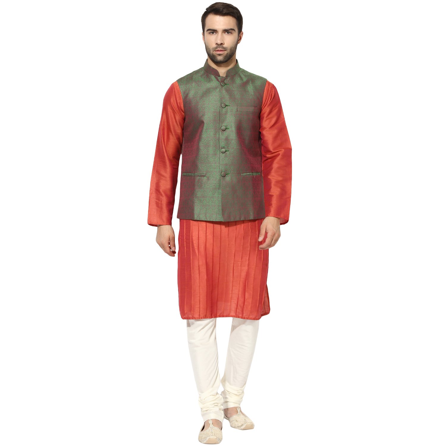 kisah benarasi jaquard cotton silkself designwaistcoat for men's
