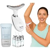 MyoGlow Arm Lifting Device LED Red Light, Neck Cream &amp; Serum Kit | My Derma Dream 4 Piece Kit, Red Blue Amber Light, Sonic Vibration, Peptide Neck Cream, Rechargeable, Face, Neck, Arms