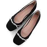 Stunner Women's Casual Flats Square Toe Rhinestone Ballet Flats Comfortable Slip on Dress Shoes Black 42(9.5) 2