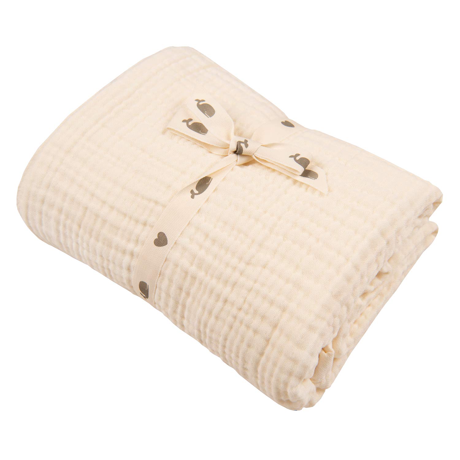 Muslin Blankets, Baby Toddler Quilt, 4 Layers, 100% CottonStroller Blanket, Hypoallergenic, Super-Soft, Breathable and Lightweight Swaddle, Nursery & Crib Blanket,Large (120 X 90 cm) (Vanilla Ice)