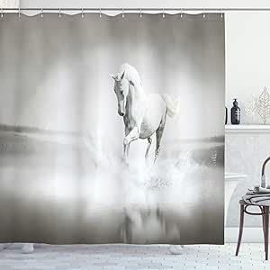 Cortina de ducha de caballos, caballo salvaje corriendo por el agua