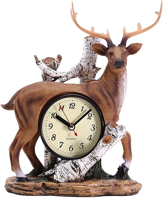 Vintage Resin Deer Antler Desk Alarm Clock Decorative Table Clock