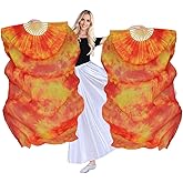 TRIMODI 1 Pair(Left+Right) Women Hand Made Real Silk Belly Dance Fan Veils, Giadient Color Length 180cm Width 90cm