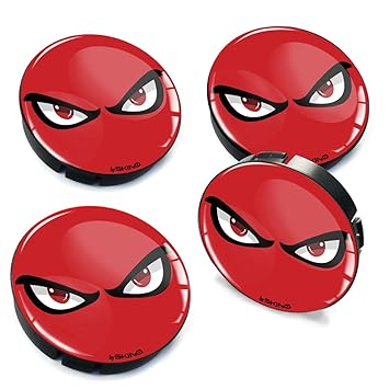 Skino 4 x 60mm Silikon Nabenkappen Kappen Augen No Fear Eyes Rot Felgendeckel Radkappen Radnabendeckel Nabendeckel Auto Tunin