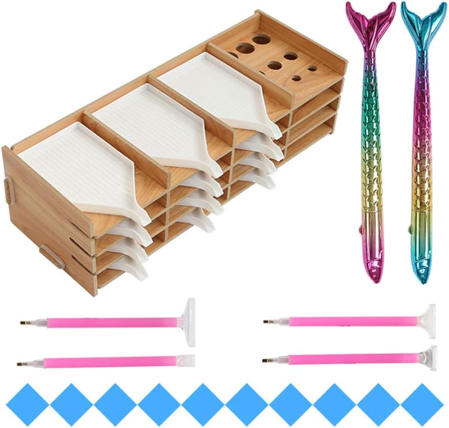 EXCEART 23pcs Diamond Painting Drill Tray Organizer Wood Stackable