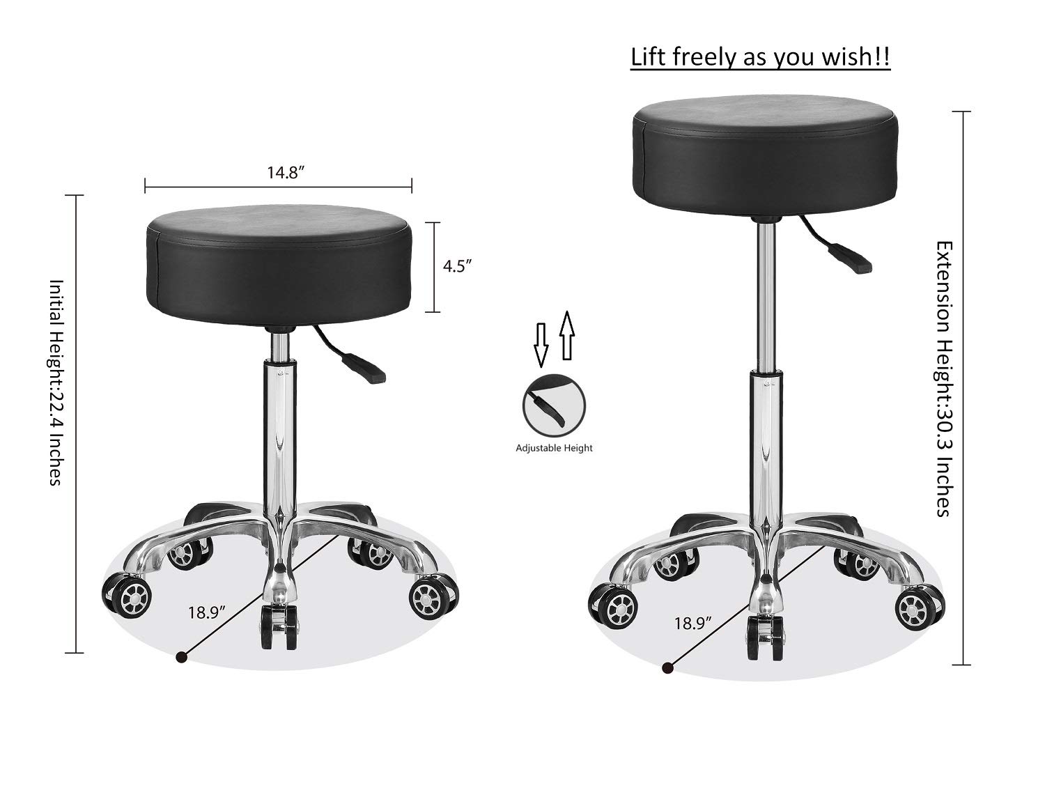 EasyLife Professional Swivel Rolling Stool Adjustable Height Hydraulic Stool with Wheels for Clinic Dentist Spa Massage Salons Studio (Black): Beauty
