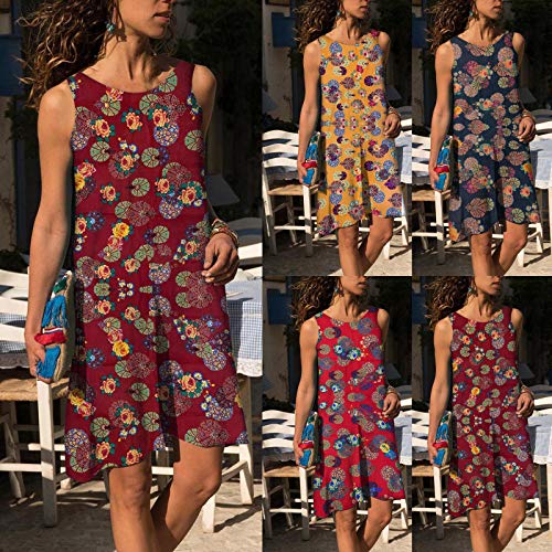 BIBOKAOKE Zomerjurk voor dames, ronde hals, retro, bloemen, mini-jurk, katoen, linnen, strandjurk, grote maten, korte… - Image 5