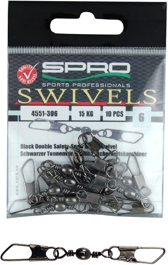 Spro Swivels Barrel Double Safety Snap Size 8 Swivel Fishing Swivels