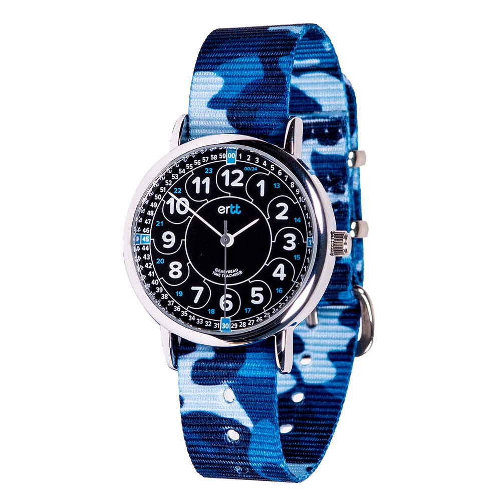 EasyRead Time Teacher Watch Children - Watches For Kids - Learn To Tell The Time Watch - 2 Step Time Teacher Kids Watch - Black Blue 12-24 Hr Face - Kids Watch Analogue Easy To Read Dial - Blue Camo