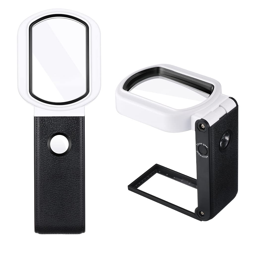 Magnifying Glass with Light - 25X 10X Magnify Glass, Handheld LED Magnify Glass with 7 LED lights & 2 UV Lights, Magnifier Glass for Magazine Reading Hobbies Observing Crafts Sewing Jewelry Making