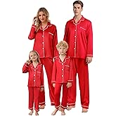 Schbbbta Family Matching Silk Pajamas Set Satin Long Sleeve Button Up Sleepwear Pj Set, S Red Men, US M
