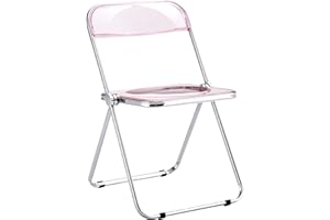FULOCSENY Transparent Acrylic Folding Chairs,Clear Modern Acrylic Chairs,Bearing Weight 200lbs,PC Plastic Living Room Seat,Chrome Frame Accent Side Chair for Outside Inside Pink