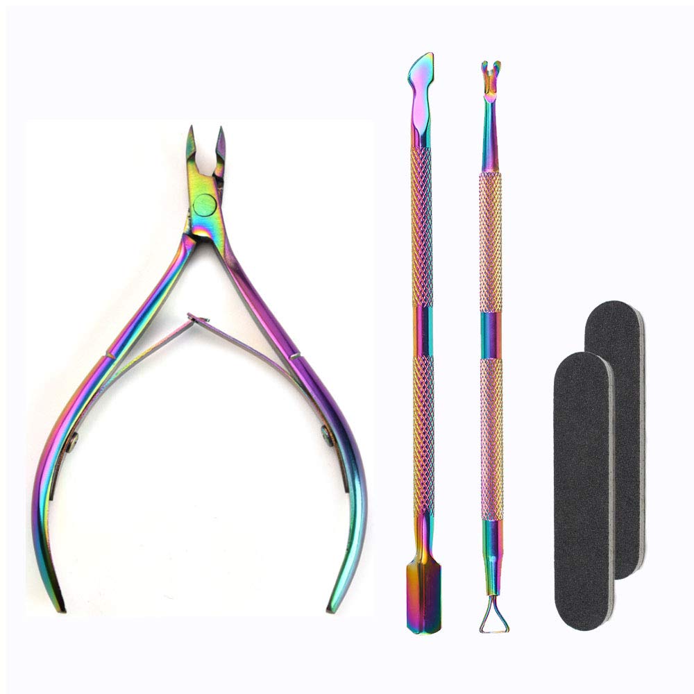 Cuticle Trimmer with Cuticle Pusher, Cuticle Remover Cutter Nipper Scissor and Triangle Cuticle Nail Pusher Peeler Scraper, Durable Dead Skin Clipper Manicure Pedicure Tools (Colorful Cuticle Tools): Beauty