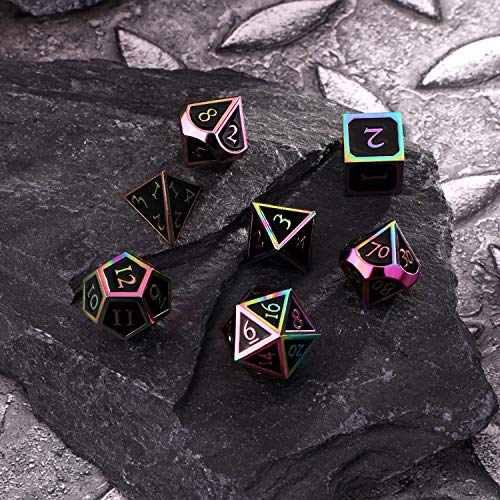 image for Hestya 7 Pieces Metal Dices Set DND Game Polyhedral Solid Metal D&D Di