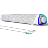 SOULION R30 Computer Speakers for Desktop PC, Wired USB Powered 3.5mm Aux | Slanted Design Crystal Sound PC Speaker with Rotary Switch LED Light for Laptop Monitor Office Work Music White
