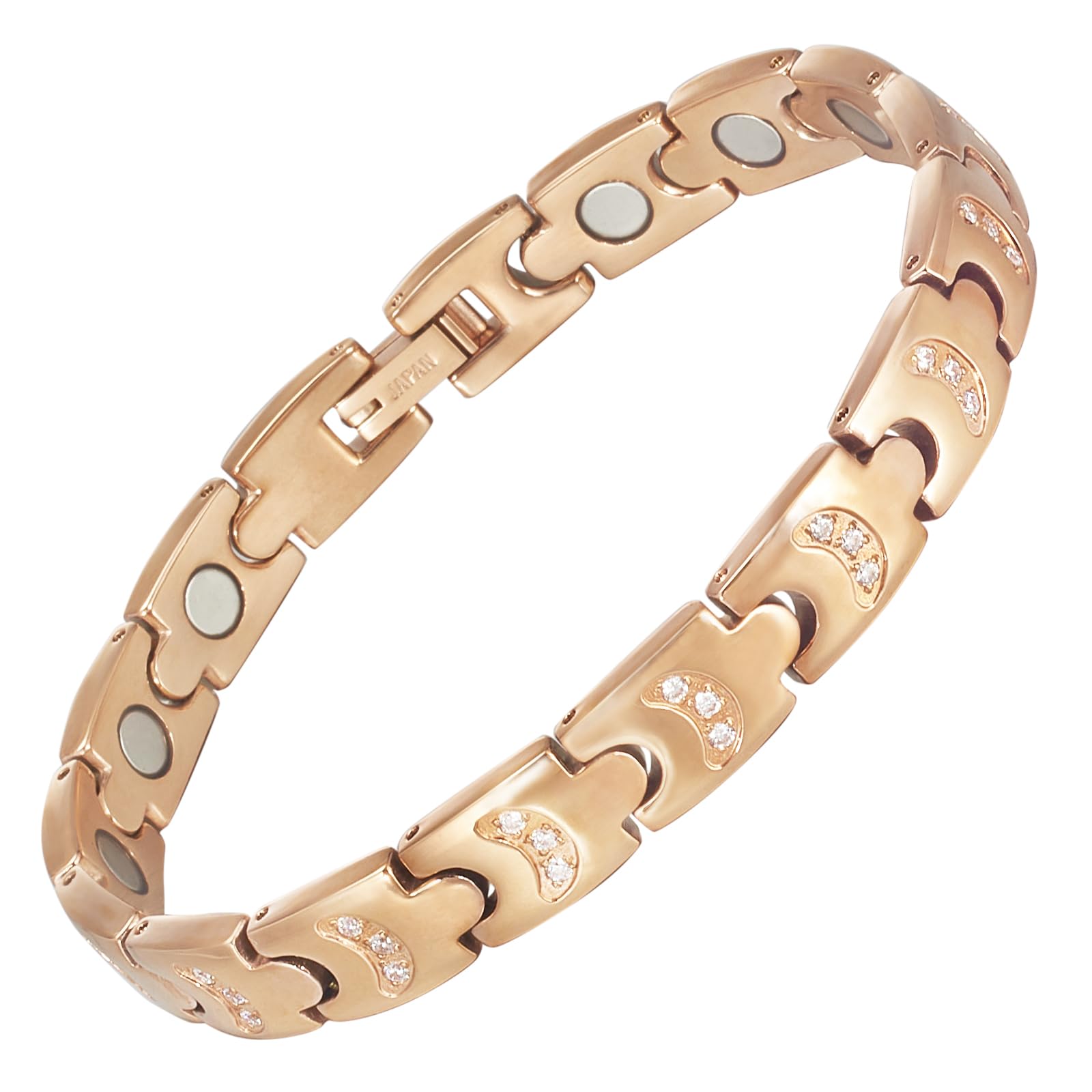 YINOX Super Magnetic Women's Bracelet, Stainless Steel Magnetic Bracelet, Women's Fashion Bracelet, Includes 15 Magnets and Gift Box (21cm) (Gold)