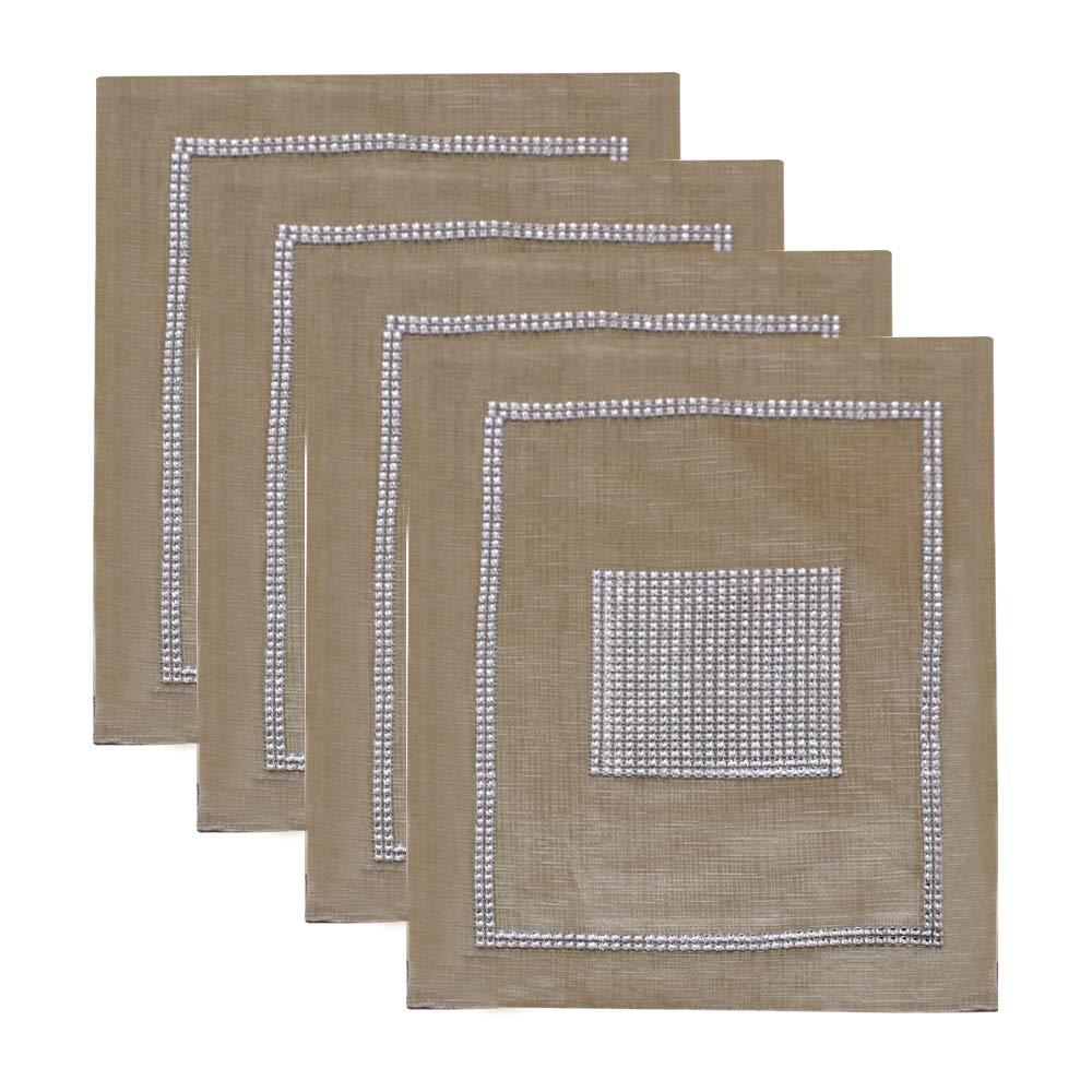 YOFASEN 30x40cm Tablemat Placemat Set Table Cloth With Diamonds and Tassels for Wedding Party Table Decoration, Champagne Color/30x40cm