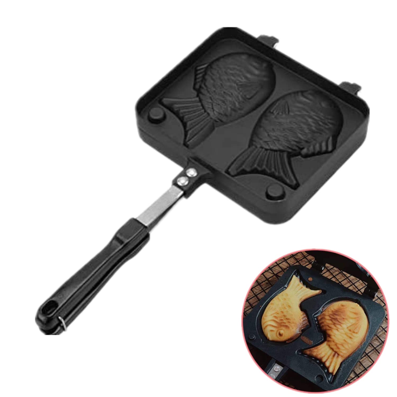 Fish Cake Waffle Frying Pan, Double Non-Stick Fish Shaped Dessert Waffle Cake Maker, Taiyaki Maker Cake Mold Pan for Kitchen Cake Tools