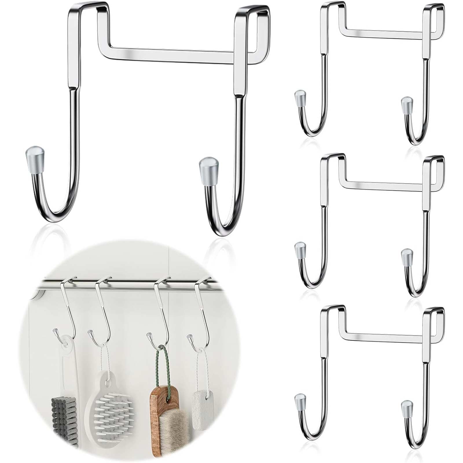 4pcs Stainless Steel Cupboard Hooks - Heavy Duty Narrow Door Hooks, Overdoor Hangers, Bedroom wardrobe