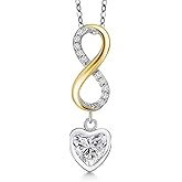 Gem Stone King Infinity Heart Necklace for Women | 6MM Heart Shape Gemstone Birthstone and Lab Grown Diamond Pendant Necklace | 925 Sterling Silver and 10K Yellow Gold | With 18 Inch Chain