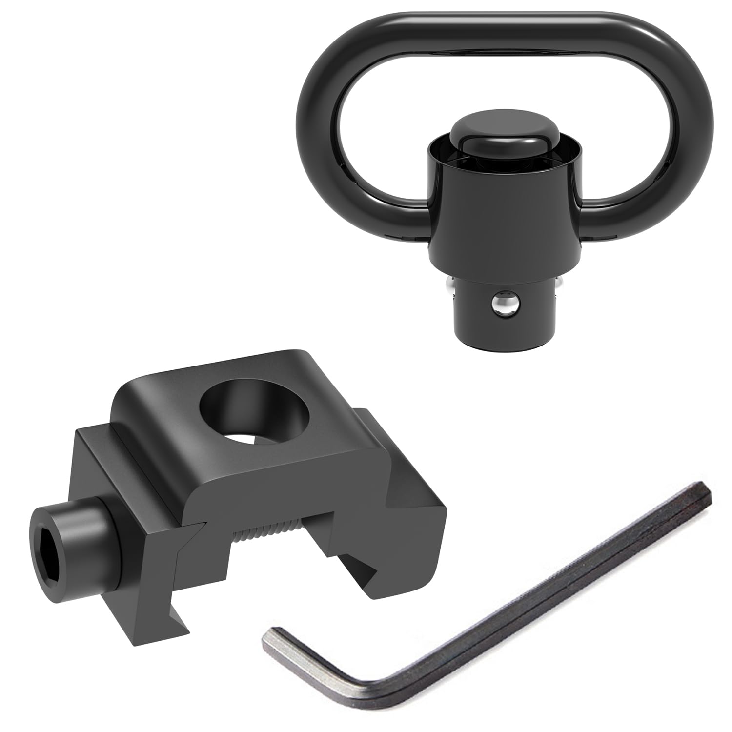 Photo 1 of 1.25" Picatinny Rail QD Sling Swivel Mount, 360 Degree Rotation Quick Detach Sling Attachment with Push Button for Two Point Sling (1 PC)
