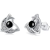 StoryMidir Celtic Moon Stud Earrings 925 Sterling Silver Crescent Earrings Celtic Knot Triangle Vintage Stud Earrings Good Luck irish gifts for women