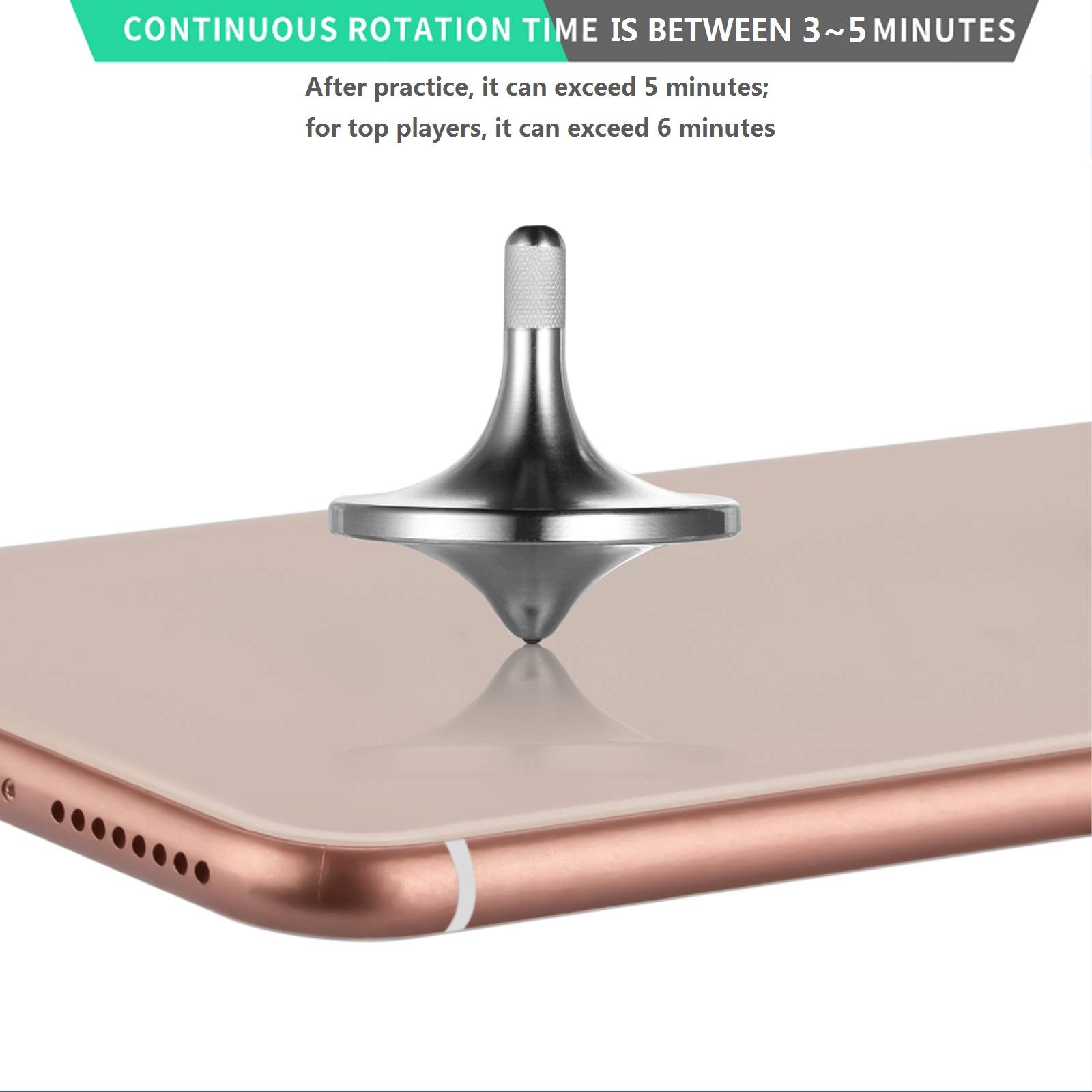 Stainless Steel Spinning Top, Premium Exquisite Perfect Balance Well Made Metal Desk EDC Little Fidget Toy, Spin Long Time Over 6 Minutes, Great Value (Silver, Large Diameter 34mm)