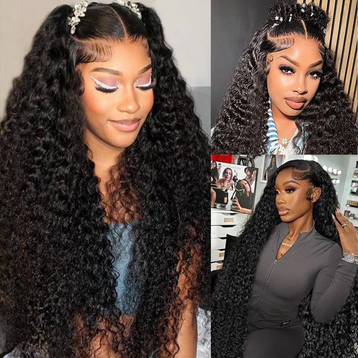 Oxeyegirl 30 Inch 200 Density 13x4 HD Lace Frontal Wig Water Wave Human Hair Wig for Black Women Glueless Curly Wig Human Hair Pre Plucked with Baby Hair Natural Hairline Brazilian Real Hair Wig(76cm)
