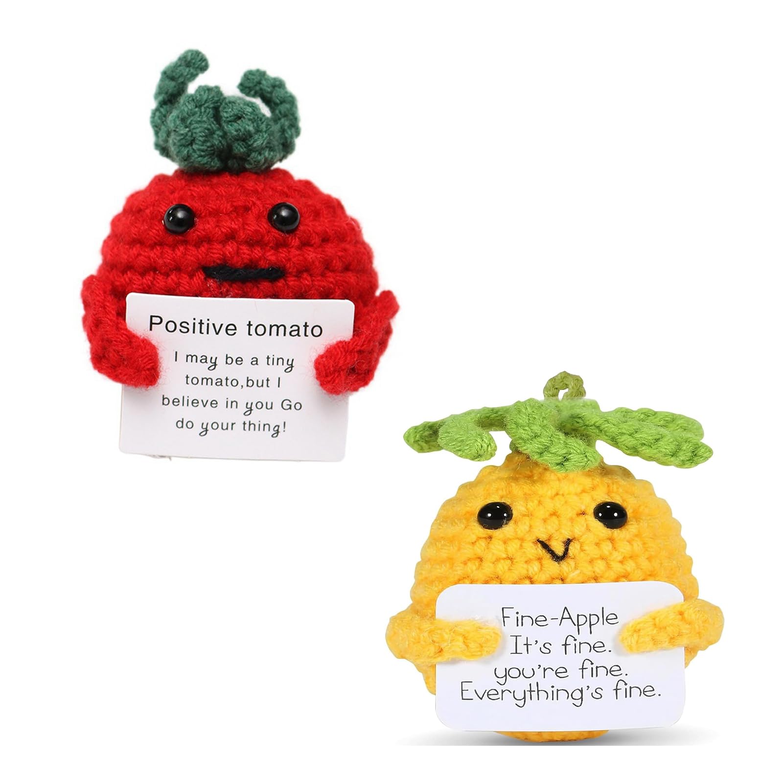 Asheyya 2 PCS Positive Tomato & Pineapple Affirmation Gifts for Men Women, Mini Knitted Good Luck Charm Motivational Gifts with Positive Card