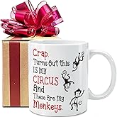 VLUG Crap Turns Out This Is My Circus and These Are My Monkeys Mug Fun Gag Mug Gift for Wife, Best Birthday Gifts for Mom, Mother, Mama, Boss, Funny Christmas Gifts for Mom from Daughter Son