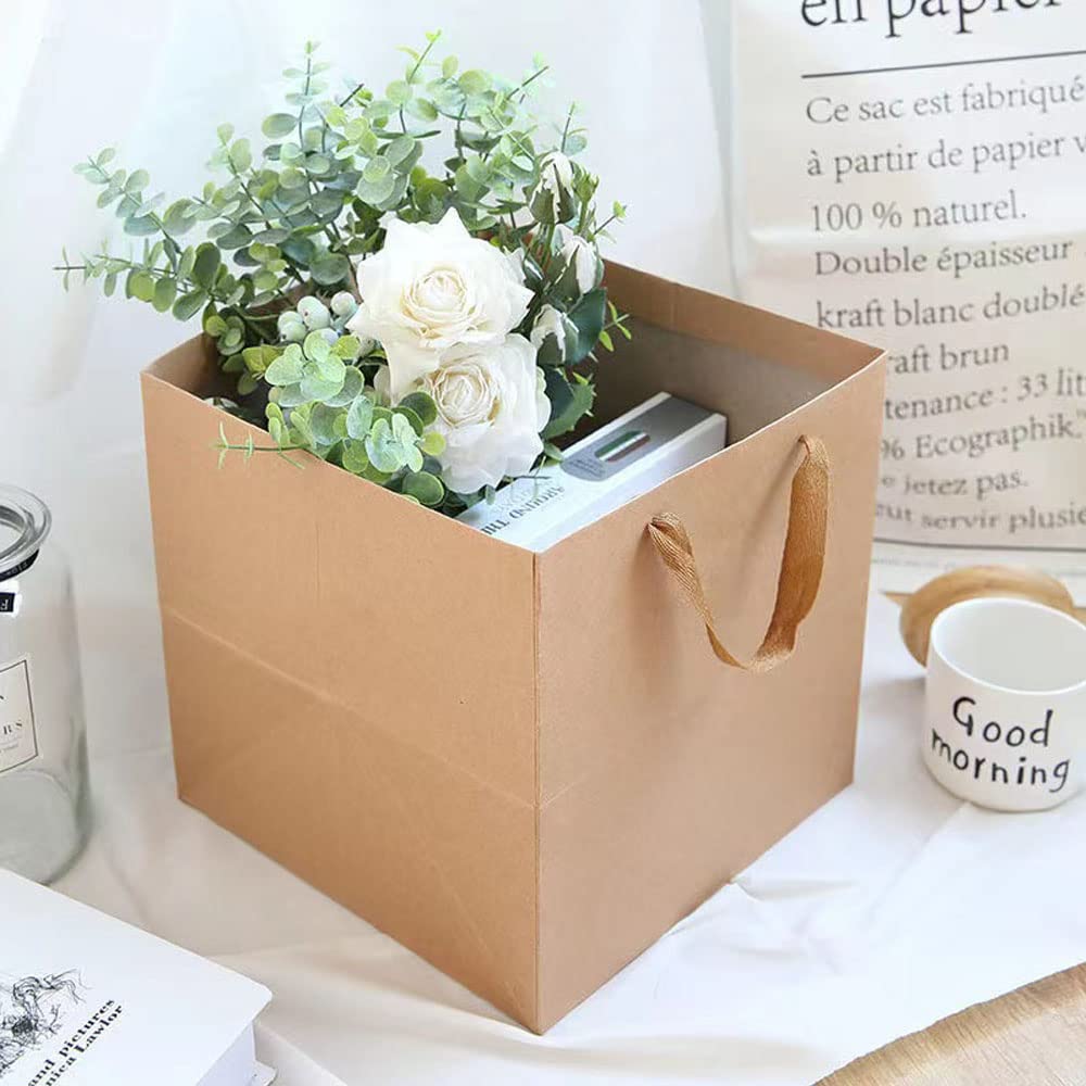 DZOZO 5 Pcs Paper Gift Bags Flower Bouquet Gift Bags Chocolate Bouquet Gift Bags Gift Carrier Bags Party Gift Bags with Handle Large Paper Gift Bags Florist Packing Bags Paper Carrier Bags