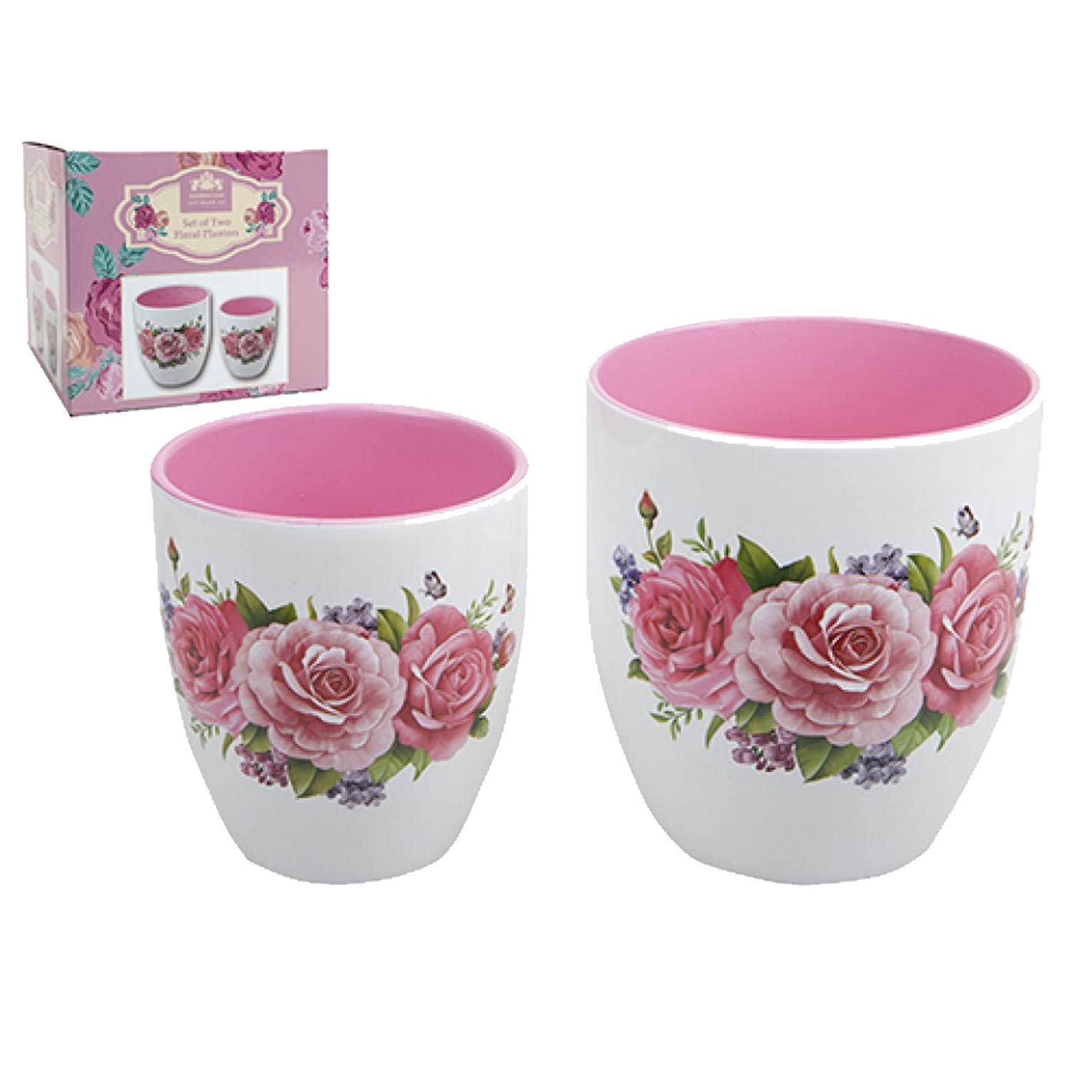 PMS Set of 2 Floral Planters Beautiful Planter Set | Ideal for Mother's Day or for Sprucing up Your Garden