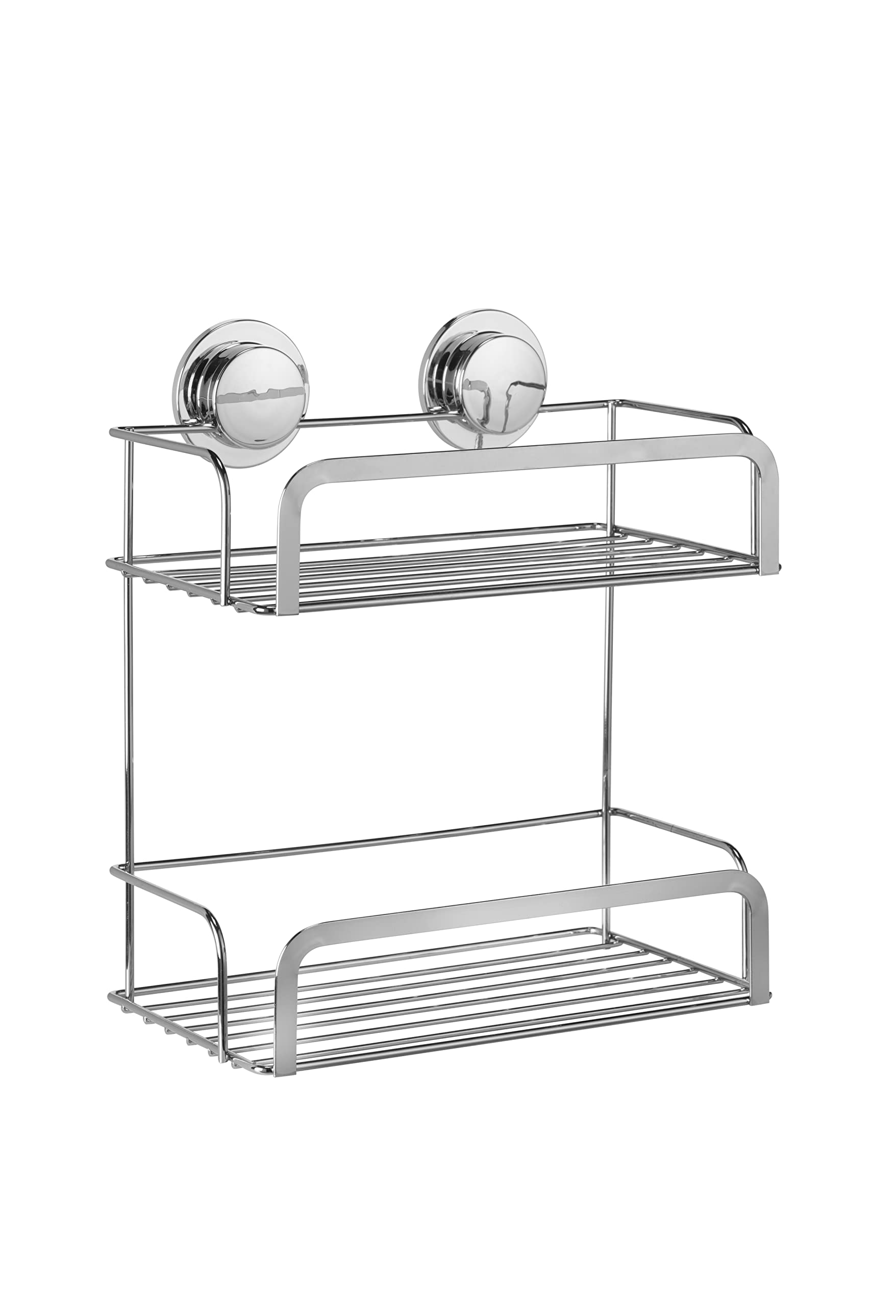 Croydex Stick 'N' Lock™ Two Tier Shower Caddy - No Drilling Bathroom Storage Solution, Self Adhesive Shower Caddy, Elegant Chrome Bathroom Accessory, Easy to Clean