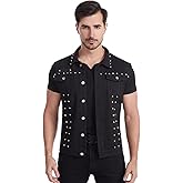 DSDZ Men's Punk Rock Sleeveless Denim Jean Vest Jacket With Rivets