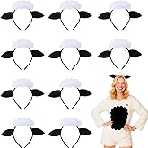 Suncalla 10 Sheep Ear Headbands Plush Sheep Lamb Ears Headband Farm Barnyard Animals Christmas Costume for Men Women Xmas Holiday Photo Booth Props Party Decor White and Charcoal Grey