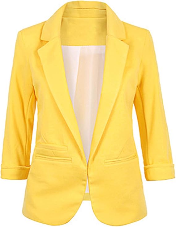 Women's Casual Solid Color Blazer Ladies Lightweight Thin 3/4 Sleeve
