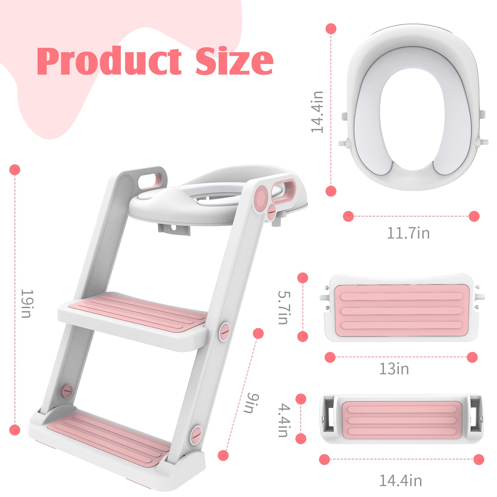 Victostar Potty Training Seat with Step Stool Ladder, Foldable Potty Training Toilet for Kids Boys Girls Toddlers-Comfortable Cushion Safe Handle Anti-Slip Pads