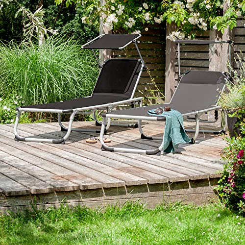 Park Alley Sonnenliege klappbar - Gartenliege wetterfest, Liegestuhl klappbar mit Sonnenschirm - hochwertiger Aluminium Rahmen - Outdoor Liegestuhl für Balkon & Garten - Belastbar bis 100kg – Bild 7
