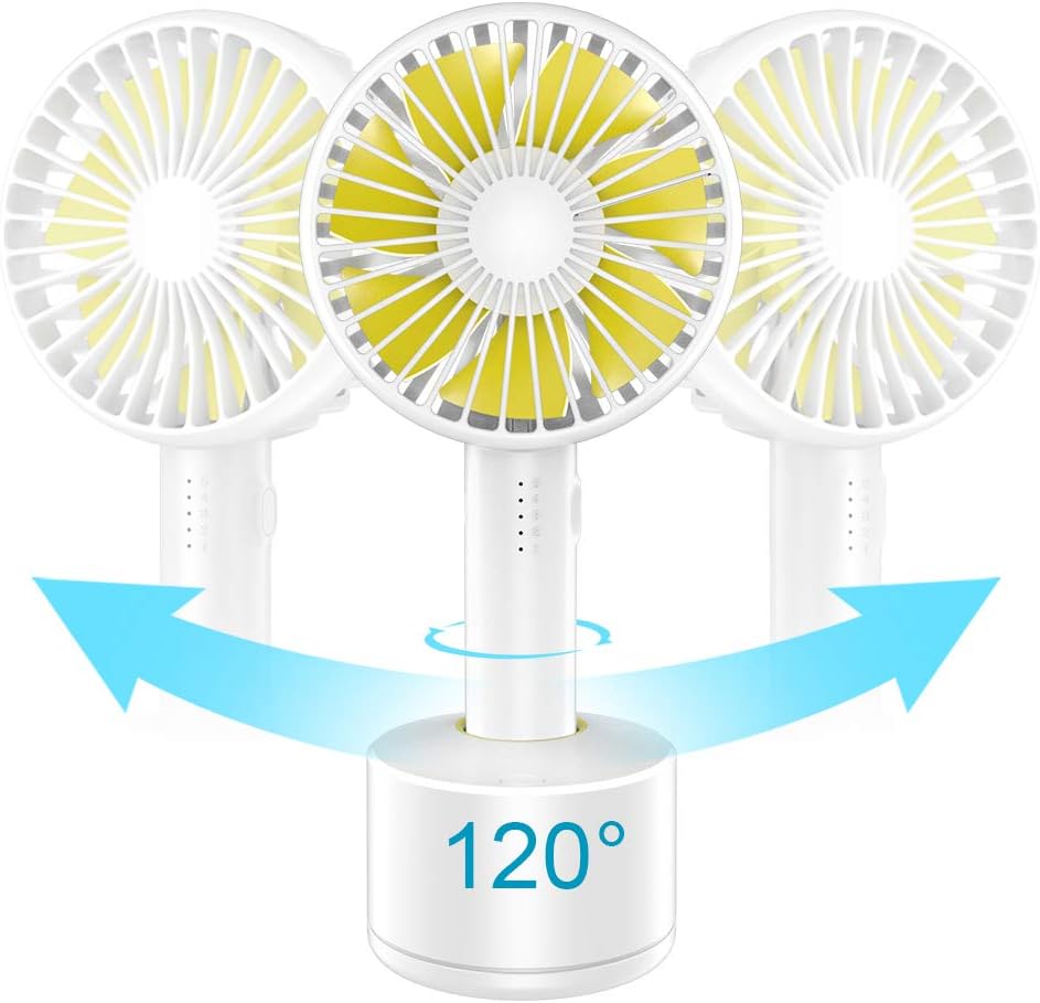 GUSGU Mini Handheld Fan Portable Outdoor Hand Fan USB Desk Fan Rechargeable Battery Powered Hand held Fans(120°Rotating, Aroma, 5 Speed, Removable Base)