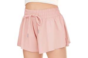 RISSCAN Girls Athletic Flowy Shorts with Pocket 2 in 1 Butterfly Shorts for Teen Girls Youth Running Sports Spandex Shorts