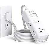 Flat Extension Cord 10 ft - Addtam Flat Plug Power Bar with 6 Outlets Extender, No Surge Protector for Cruise Ship, Dorm Room