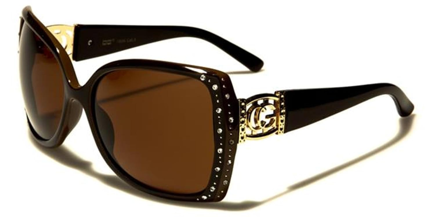 Womens Diamante Designer Sunglasses (Black/Brown tint) Amazon.co.uk
