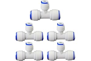 AIMATRUN Water purifier adapter, 3/8 * 1/4 * 3/8 "FPT pipe hard plug quick tee, T-shaped tee quick push plastic pipe joint, suitable for reverse osmosis filtration RODI water purifier system 5pcs