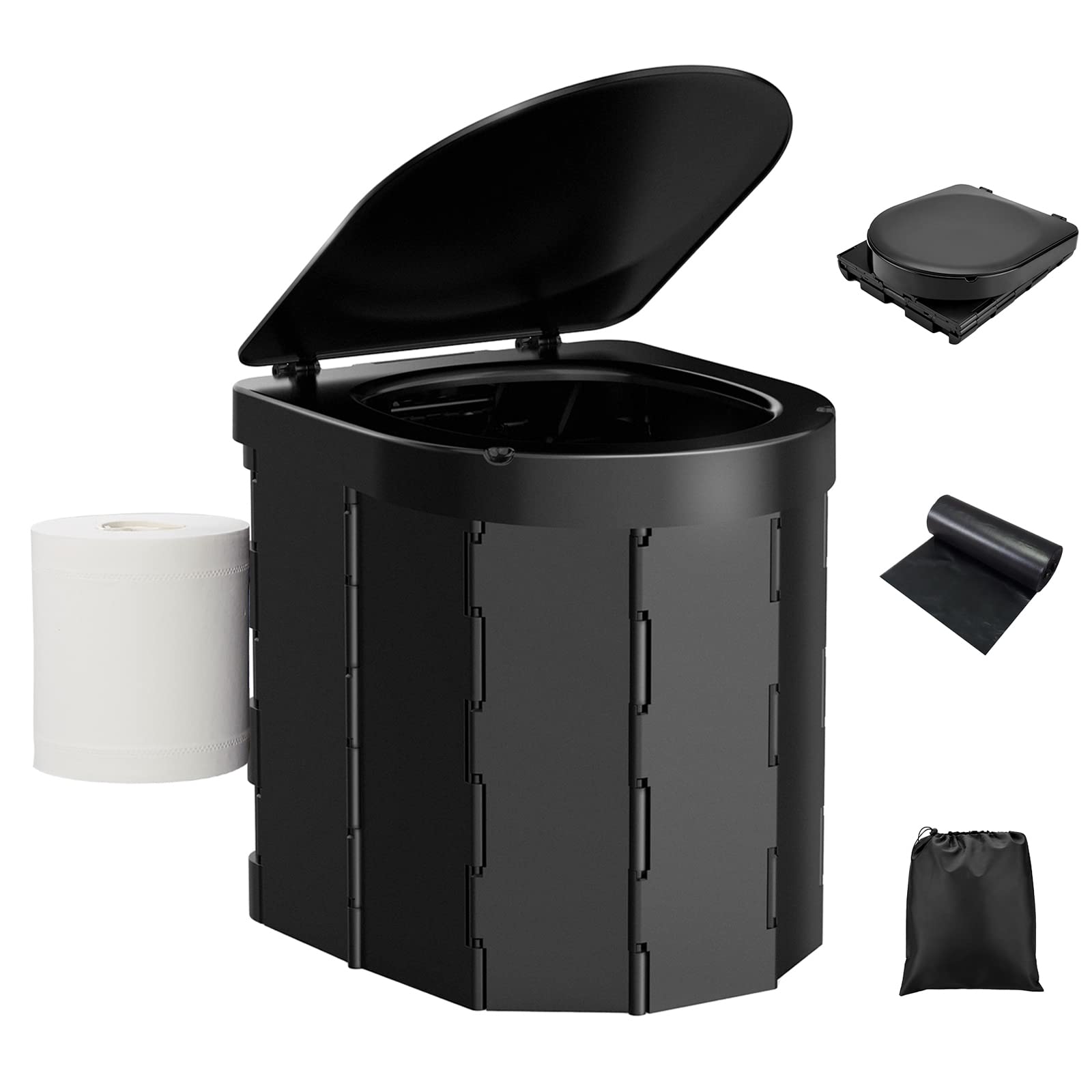WADEO Portable Toilet, [Black - Stain-Hiding] [Elephant Can Sit on It] Sturdy Lightweight WC, Foldable Potty for Camping, Travel, Hiking, Fishing, Car, Van